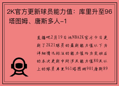 2K官方更新球员能力值：库里升至96 塔图姆、唐斯多人-1